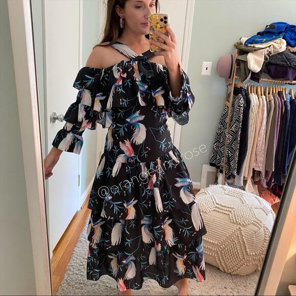 Borgo De Nor Sandra Tiered Bird Midi Dress 6 - Picture 2 of 16